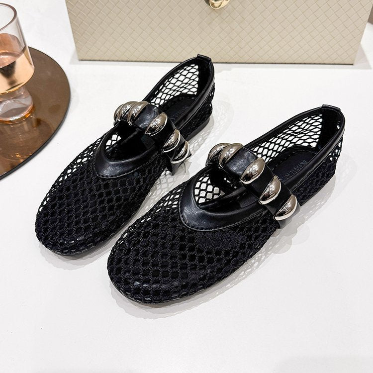 Damen Komfortable und stilvolle Netzschuhe mit dekorativen Schnallen R&B
