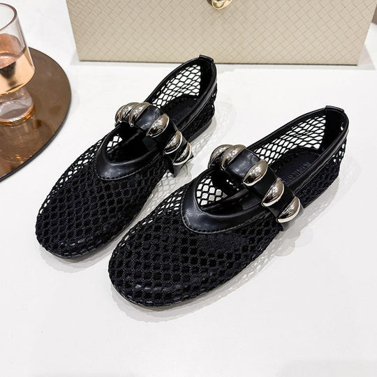 Damen Komfortable und stilvolle Netzschuhe mit dekorativen Schnallen R&B