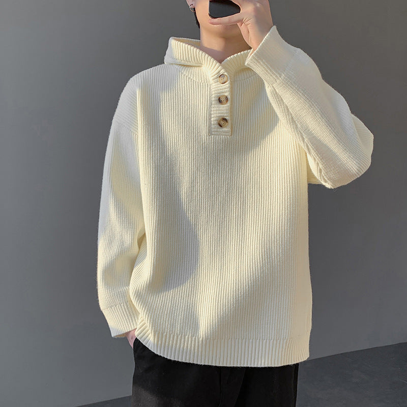 Herren Strickpullover mit Knopfleiste und Kapuze R&B