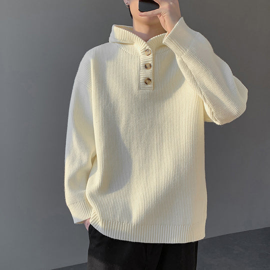 Herren Strickpullover mit Knopfleiste und Kapuze R&B