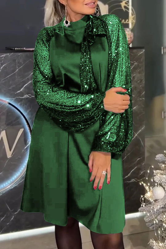 Damen Elegantes Kleid mit glitzernden Ärmeln und festlichem Kragen R&B