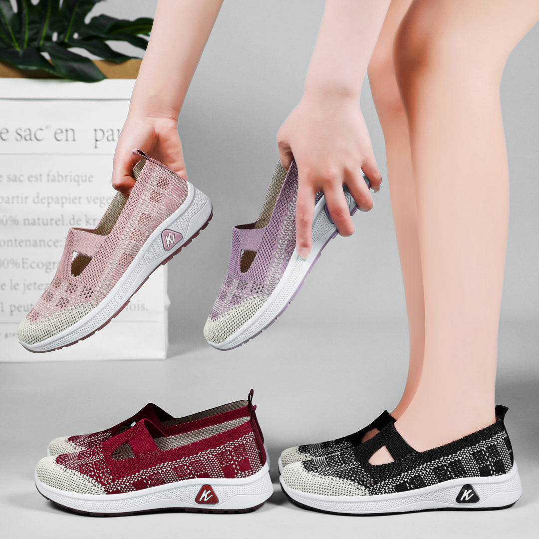 Damen Elastische Slip-On Laufschuhe mit atmungsaktivem Strickdesign R&B