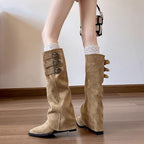 Damen Überknie Stiefel mit modischen Schnallen und hochwertigem Leder R&B