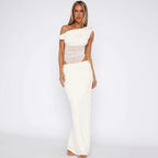 Damen Elegantes Maxikleid mit asymmetrischem Schnitt und transparenten Einsätzen R&B