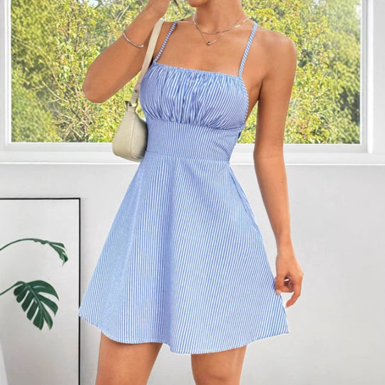 Damen A-Linien Sommerkleid mit schmalen Trägern und raffiniertem Wickeldetail R&B