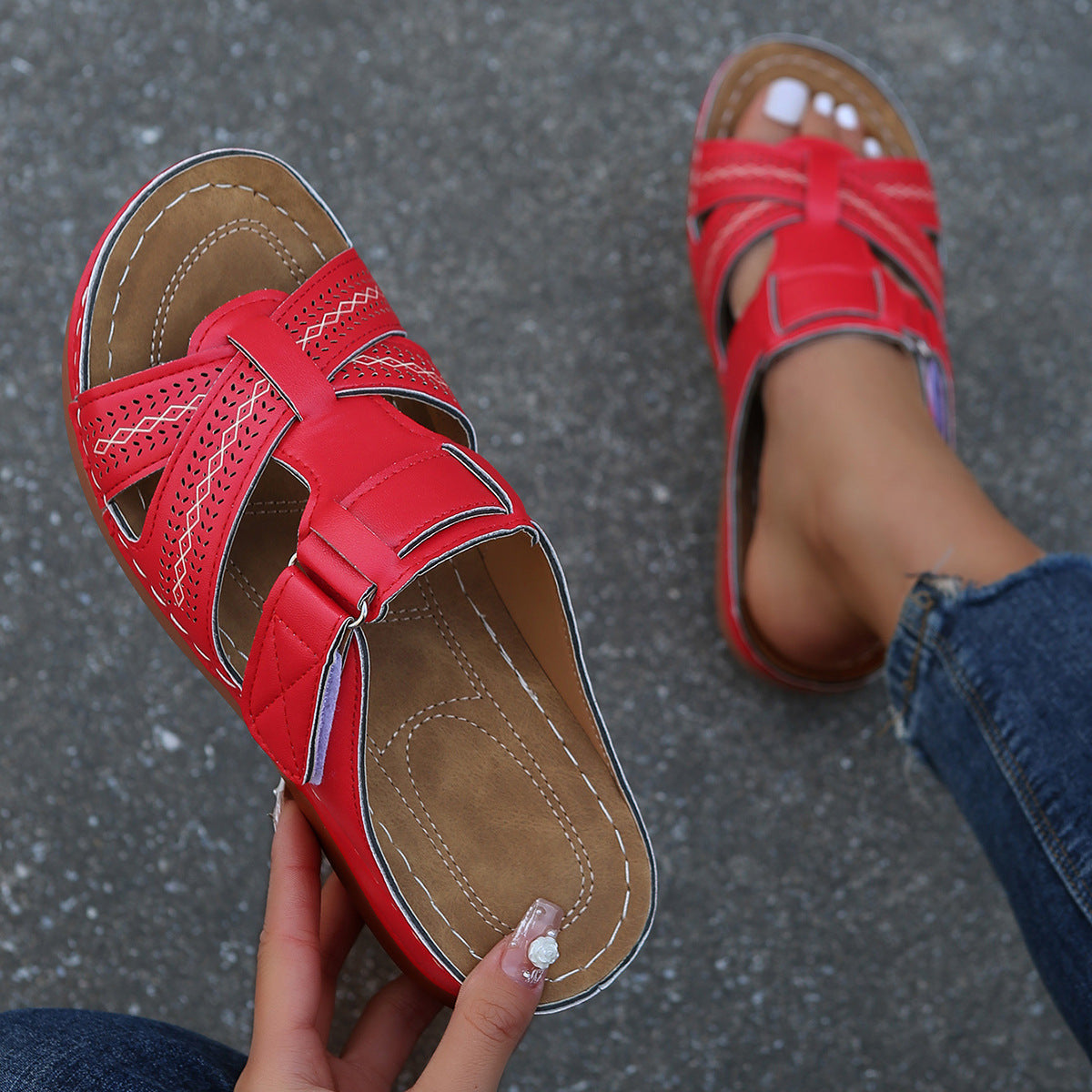 Damen Komfortable Sandalen mit atmungsaktiven Riemen und verstellbarem Verschluss R&B