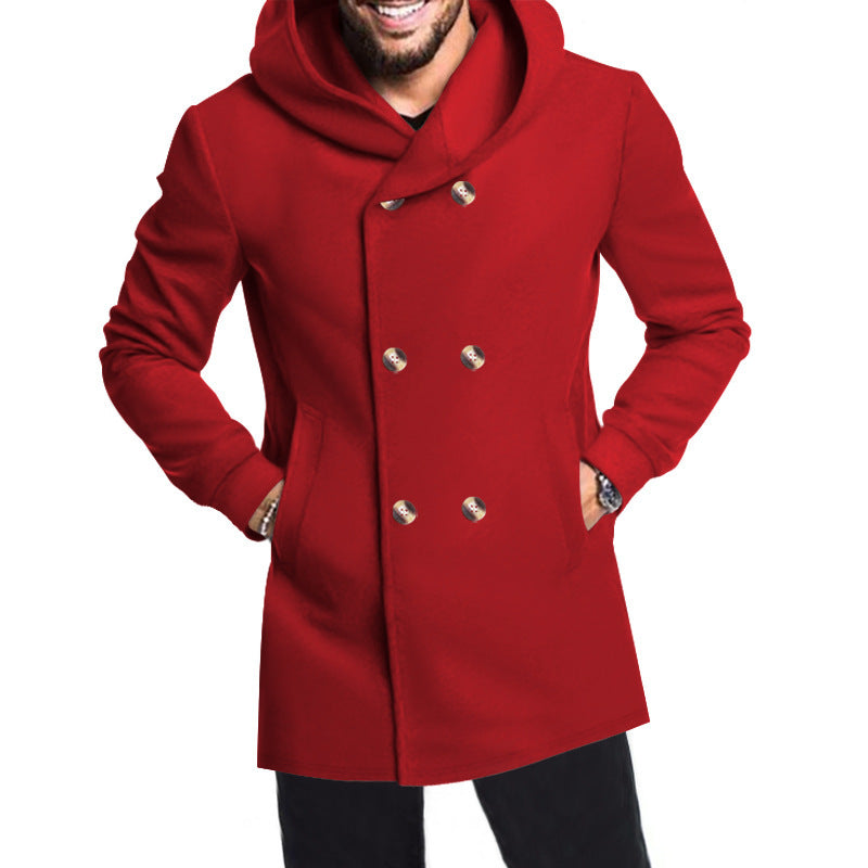 Herren eleganter und warmer Mantel mit doppelter Knopfleiste und großen Taschen R&B