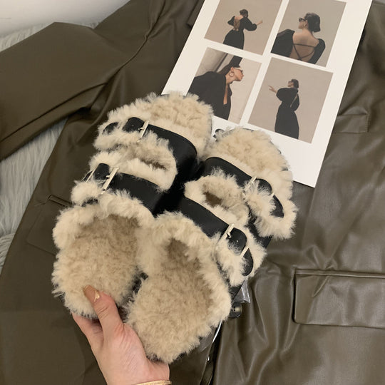 Damen Gemütliche Clogs mit verstellbaren Riemen und flauschigem Innenfutter R&B