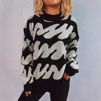 Damen lässiger Pullover mit modernem Farbblockdesign und voluminösen Ärmeln R&B