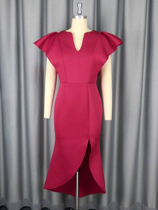 Damen figurbetontes Abendkleid mit voluminösen Rüschendetails R&B