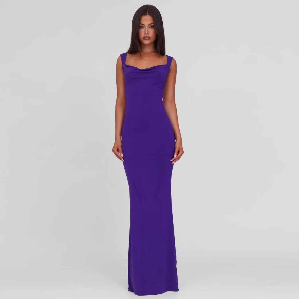 Damen Elegantes Maxikleid mit tiefem Ausschnitt und hochwertigem Stoff R&B