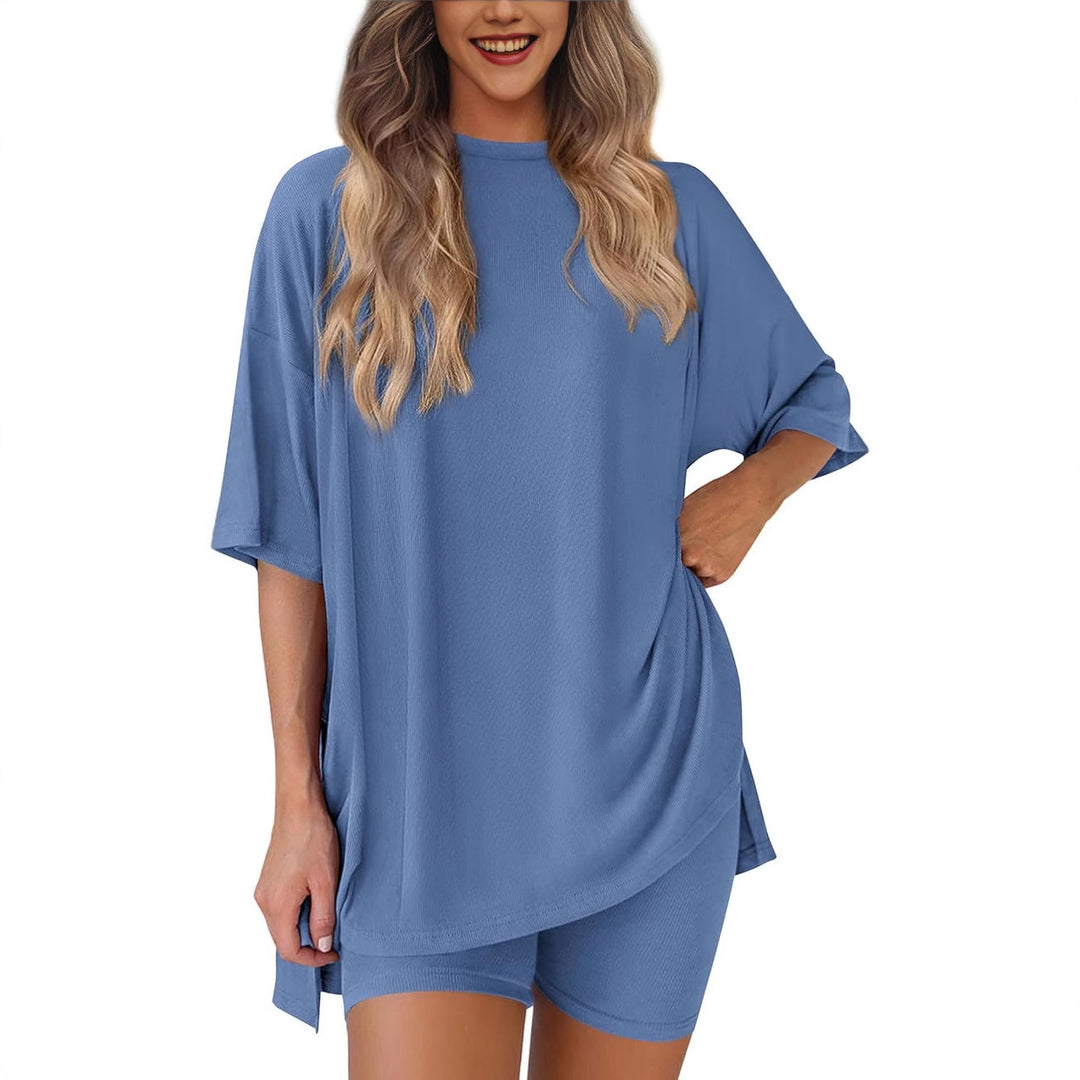 Damen Kurzes Pyjama-Set mit lockerem Shirt und Shorts R&B