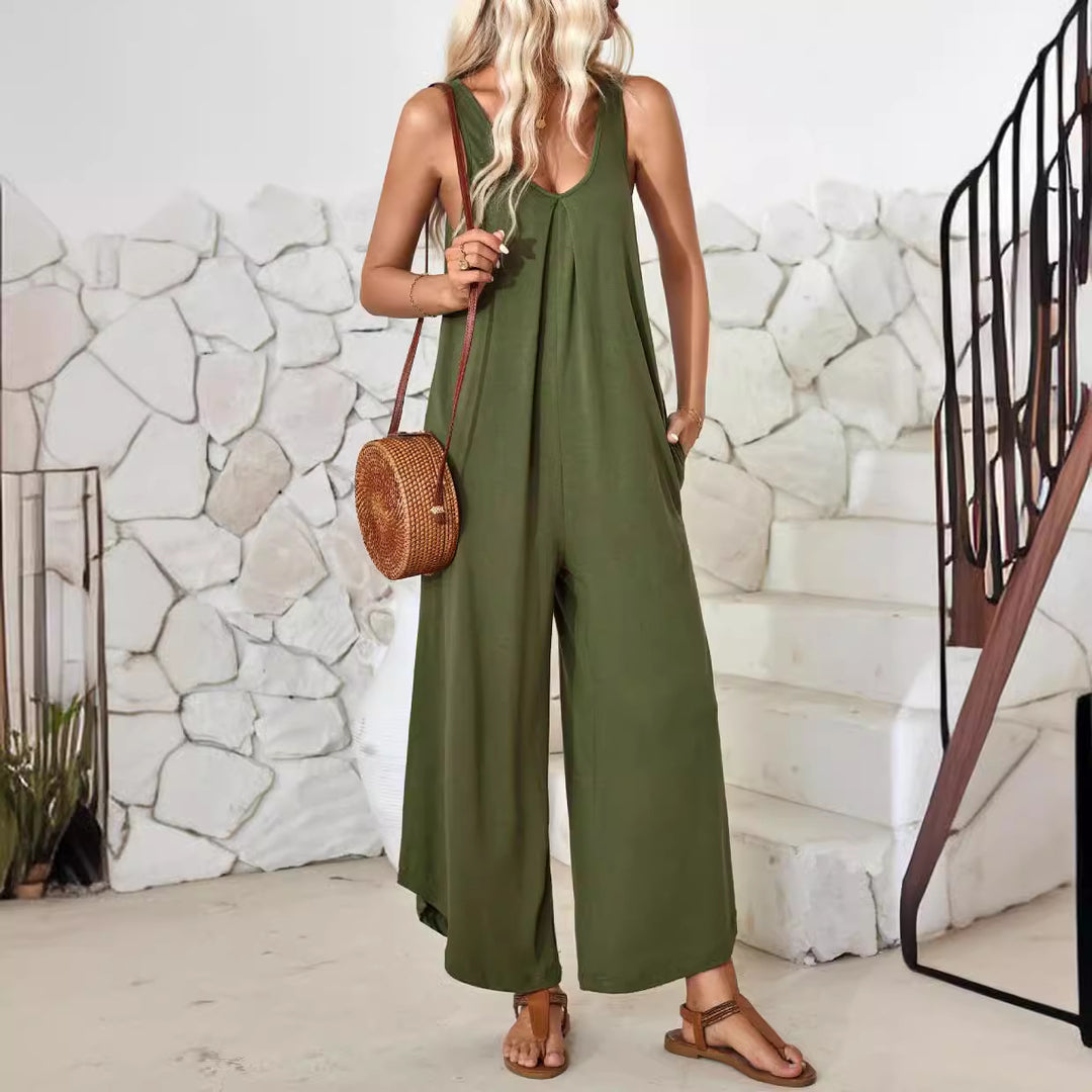 Damen luftiger Jumpsuit mit weitem Bein und praktischen Taschen R&B