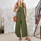 Damen luftiger Jumpsuit mit weitem Bein und praktischen Taschen R&B