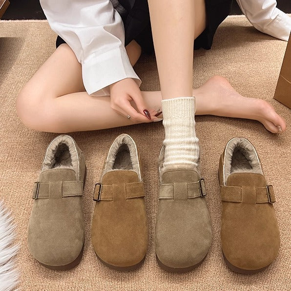 Damen Clogs mit weichem Kunstfellfutter und dekorativem Schnallenverschluss R&B