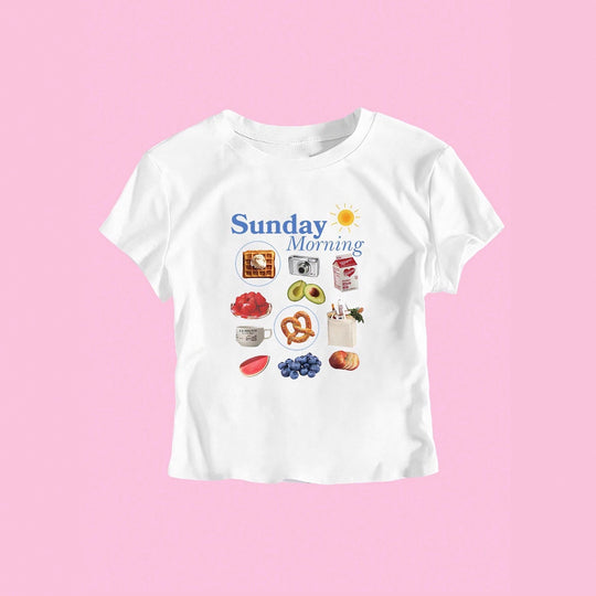 Damen T-Shirt mit kreativem Frühstücksmotiv und modernem Schriftzug R&B