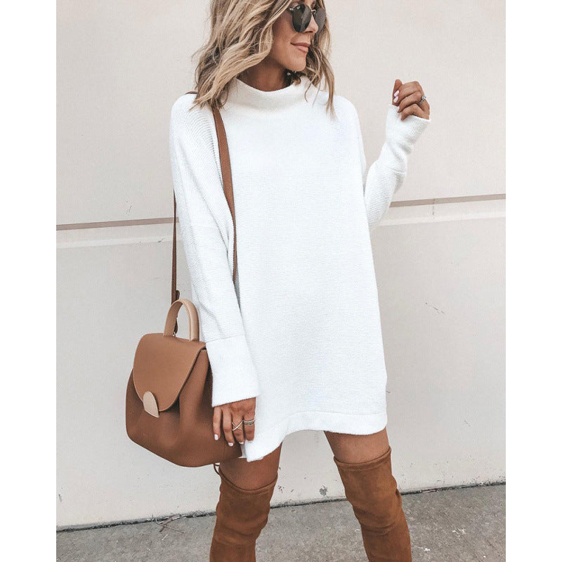 Damen Kuscheliges Oversize-Kleid mit Rollkragen und langen Ärmeln R&B