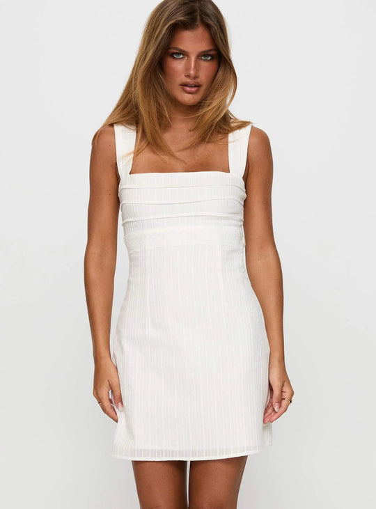 Damen Tailliertes Sommerkleid mit quadratischem Ausschnitt und feinen Streifen R&B