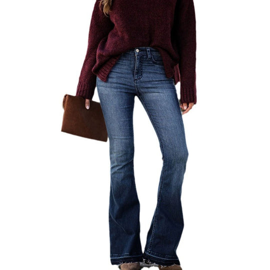 Damen Flared Jeans mit frayed Saum und hohem Bund R&B