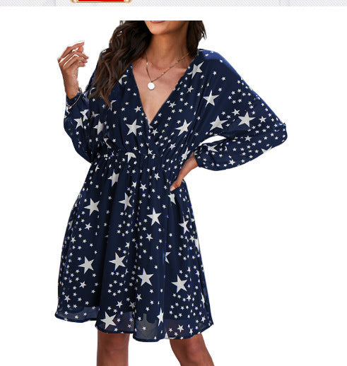 Damen Luftiges Kleid mit großzügigem V-Ausschnitt und festlichem Sternenmuster R&B