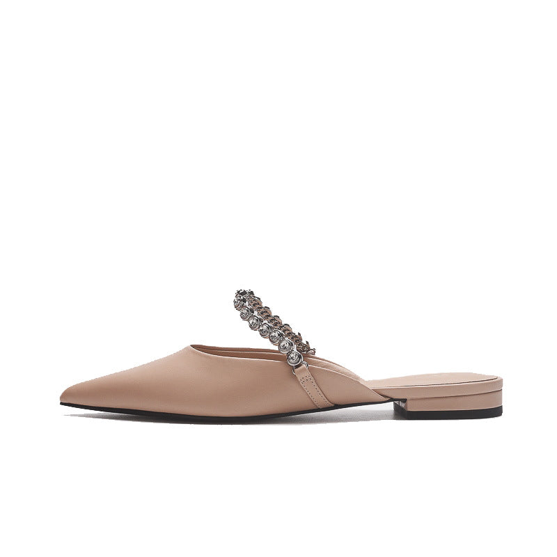 Damen elegante Sling-Ballerinas mit Luxus-Kettenakzent R&B