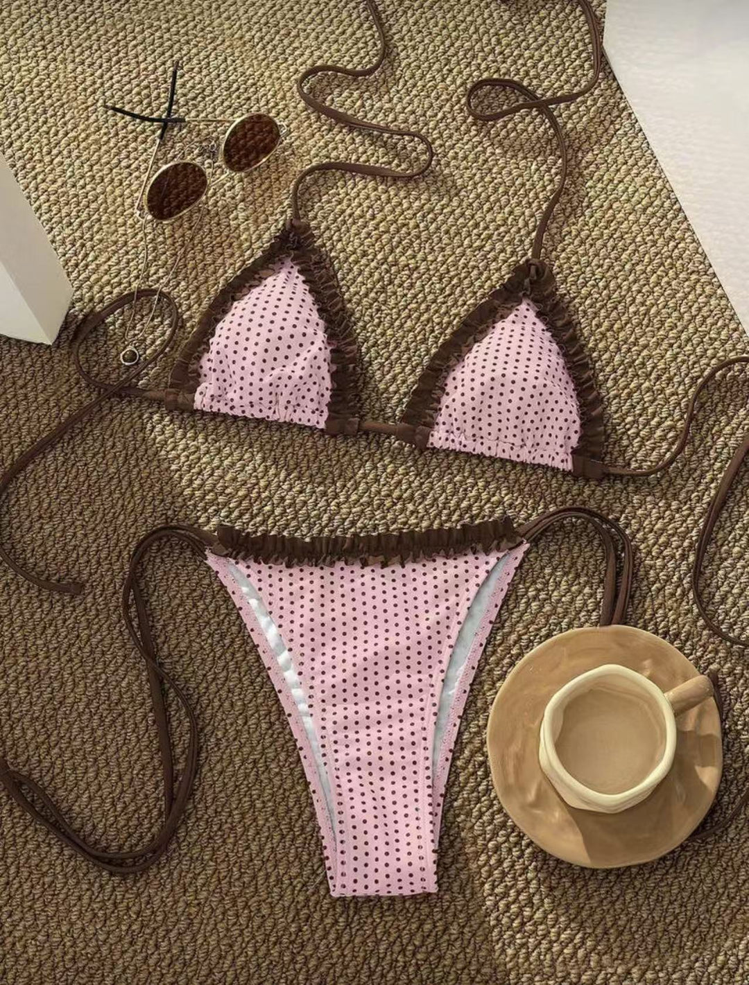 Damen Bikini-Set mit verspieltem Karomuster und charmanten Rüschendetails R&B