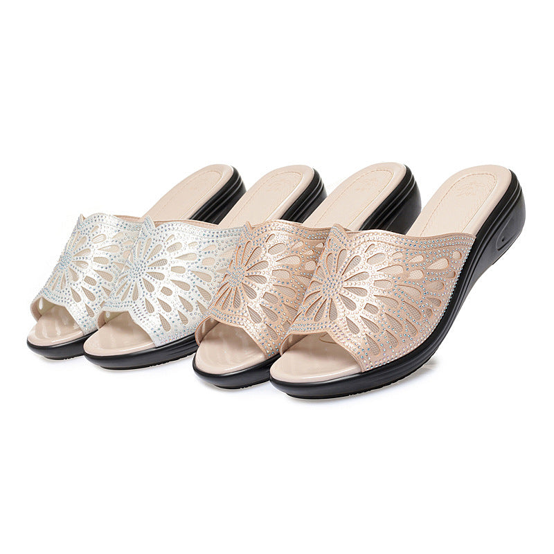 Damen Komfortable Pantoletten mit elegantem Blumenmuster und rutschfester Sohle R&B