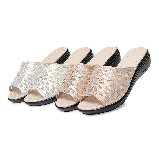 Damen Komfortable Pantoletten mit elegantem Blumenmuster und rutschfester Sohle R&B
