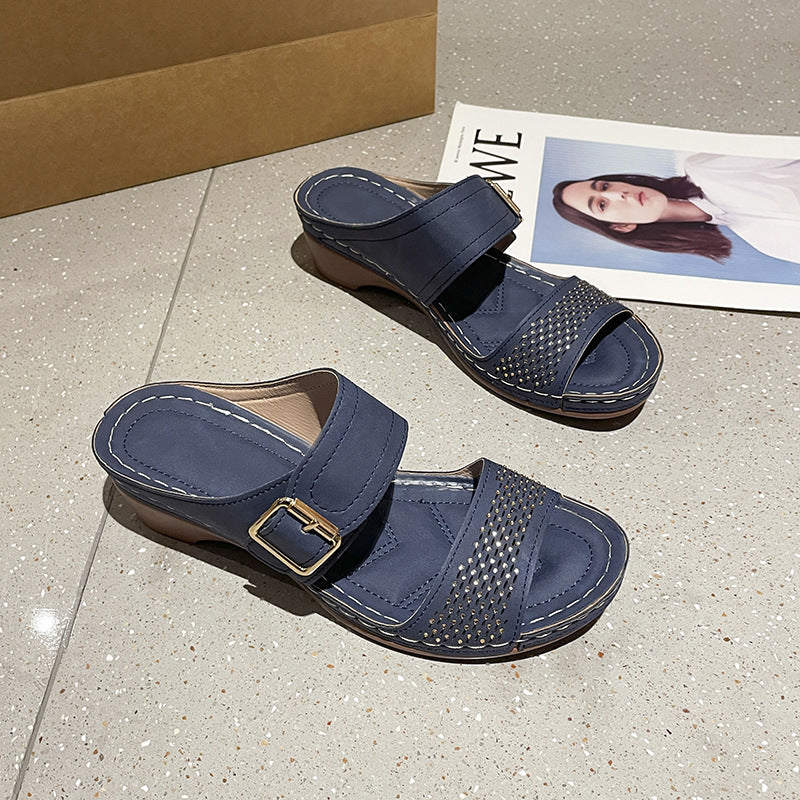 Damen Komfortable Clogs mit hochwertiger Schnallenverzierung R&B