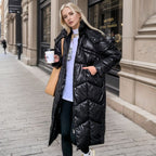Damen lange isolierte Pufferjacke mit voluminösem Schnitt und praktischen Eingrifftaschen