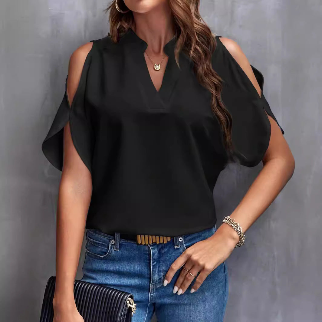 Damen Bluse mit Cut-Out-Ärmeln und eleganter Stehkragen R&B
