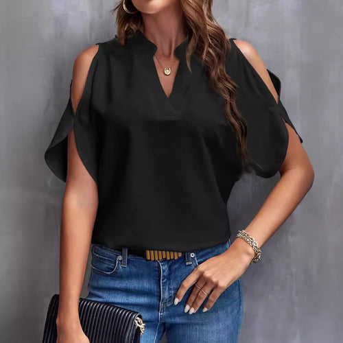 Damen Bluse mit Cut-Out-Ärmeln und eleganter Stehkragen R&B