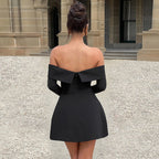 Damen Offshoulder Mini-Kleid mit eleganten Ärmeln und praktischen Taschen R&B