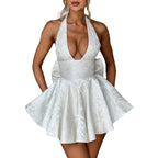 Damen A-Linien Kleid mit tiefem Ausschnitt und Schleifendetails R&B