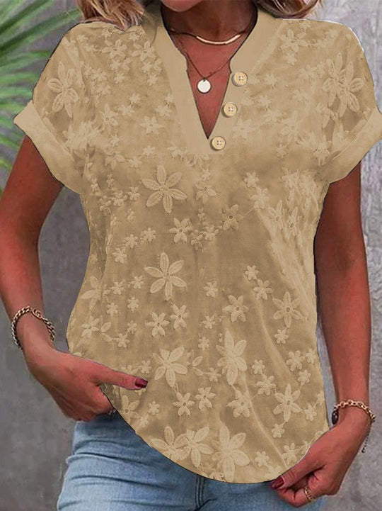 Damen Bluse mit floralem Stickmuster und klassischem V-Ausschnitt R&B