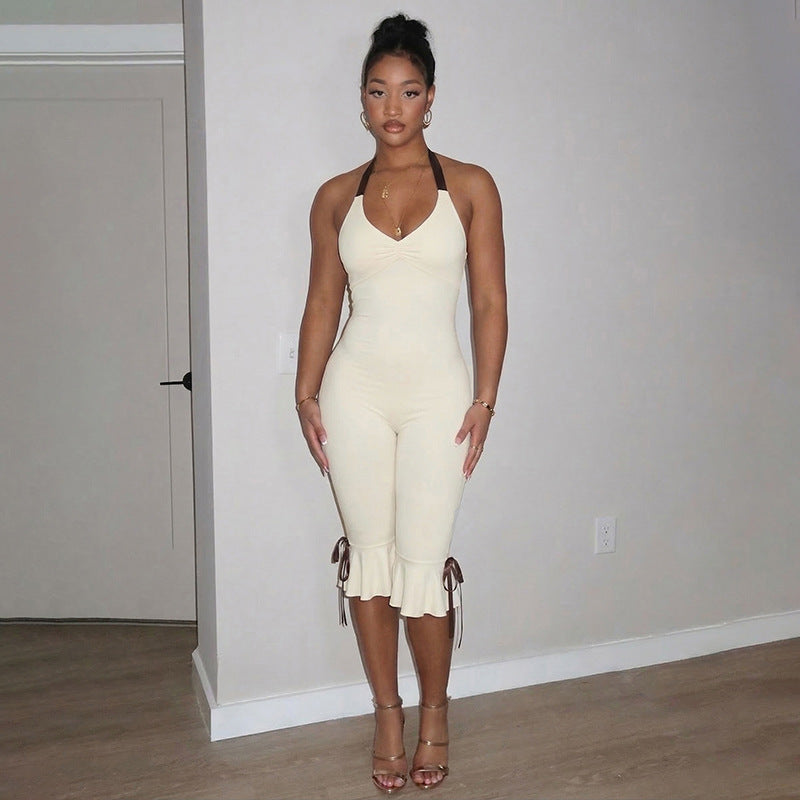 Damen Eleganter Jumpsuit mit Wickeldetails und fließendem Bein R&B
