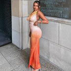Damen Maxikleid mit schmeichelndem Watercolor-Effekt und tiefem V-Ausschnitt R&B