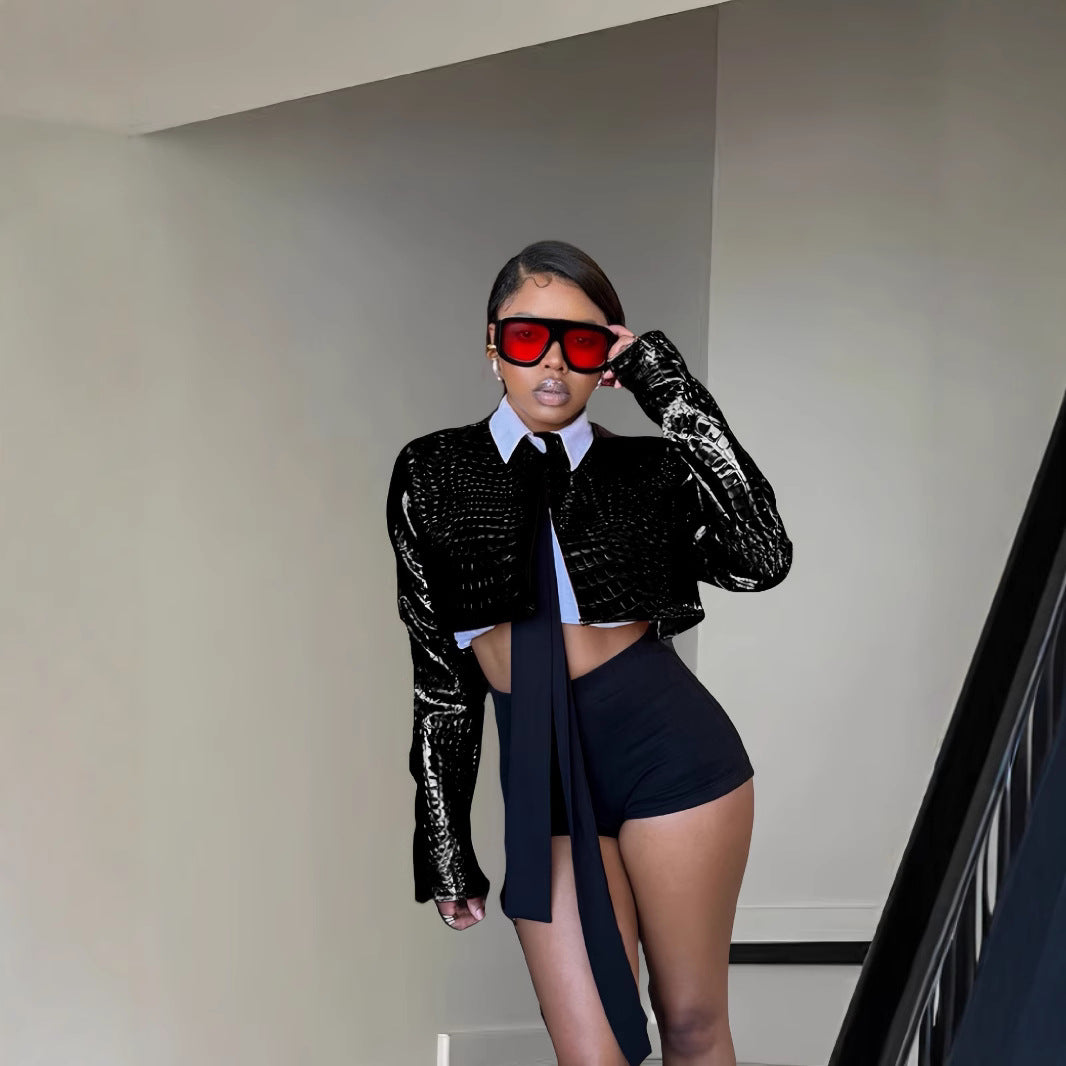 Damen Kunstlederjacke im modernen Krokodil-Design R&B