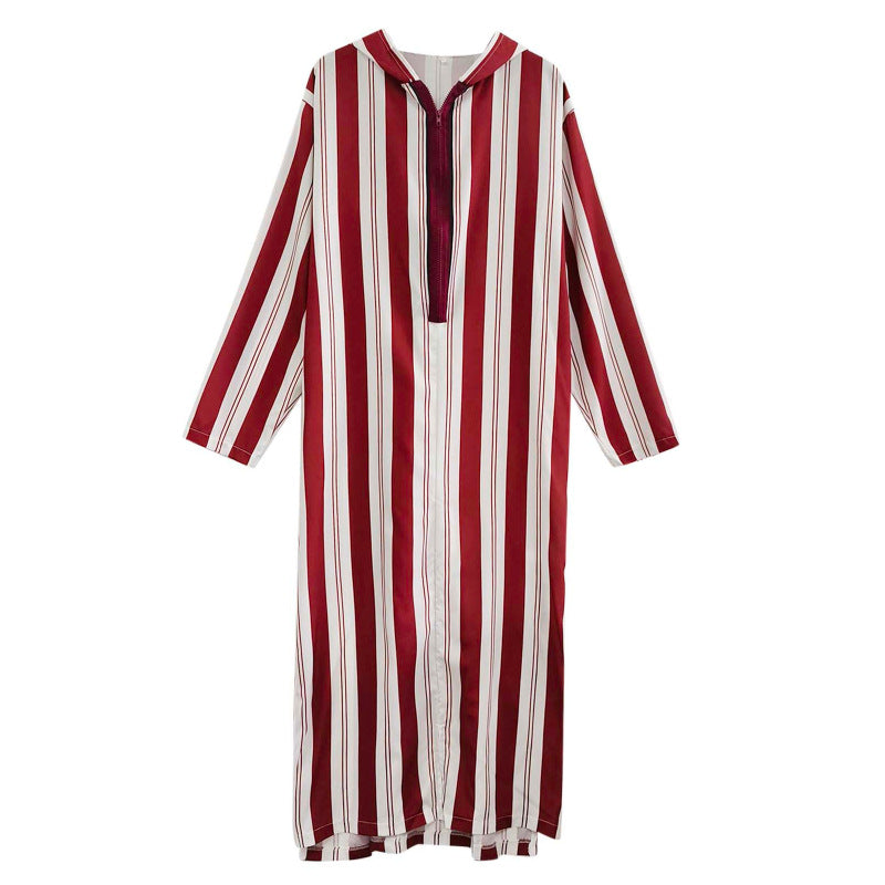 Damen nan langes Kapuzen-Hemdkleid mit frontalem Reißverschluss und senkrechtem Streifenmuster R&B