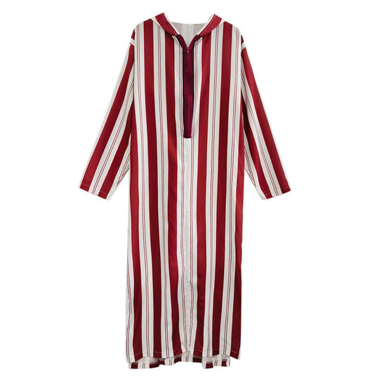 Damen nan langes Kapuzen-Hemdkleid mit frontalem Reißverschluss und senkrechtem Streifenmuster R&B