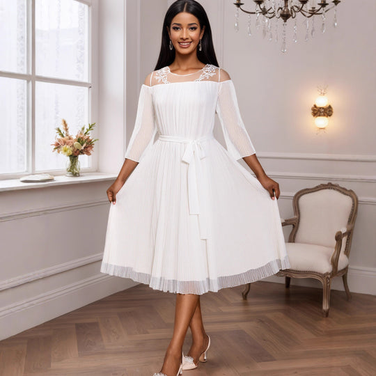Damen festliches Faltenkleid mit Spitzenakzenten R&B
