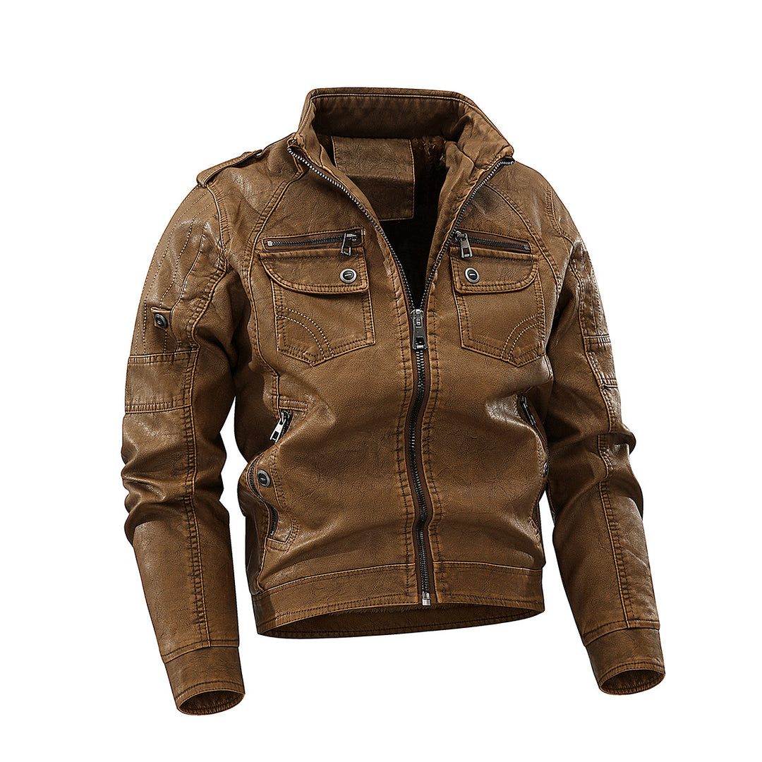 Herren stylische Bikerjacke mit praktischen Taschen und hochgeschlossenem Kragen R&B