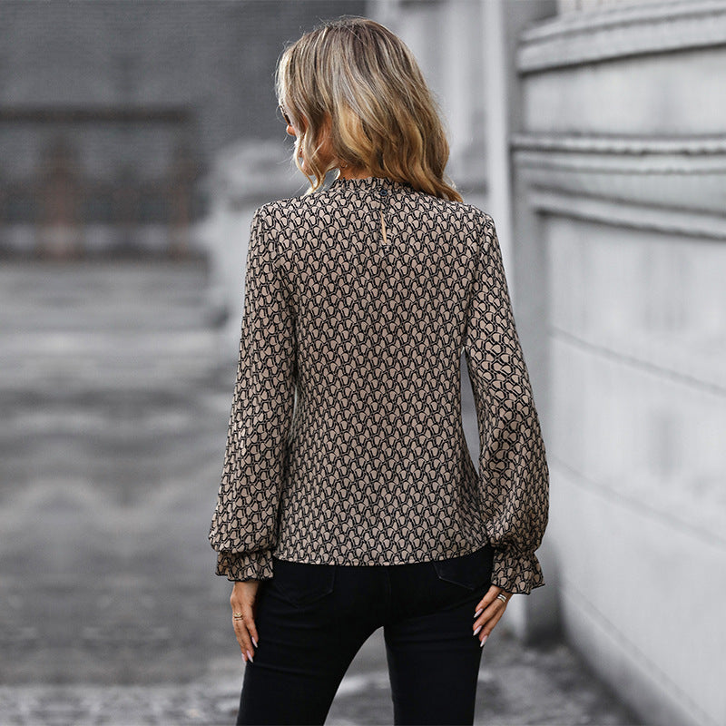Damen elegante Bluse mit raffiniertem Bindegürtel und langen Ärmeln R&B