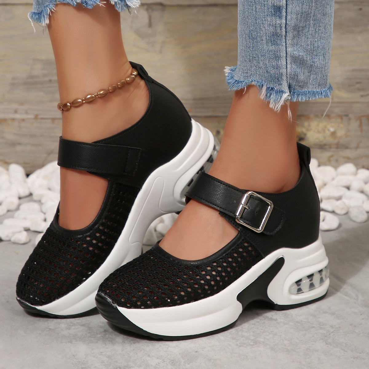 Damen Sportliche Sneakers mit atmungsaktivem Netzdesign und verstellbarem Riemen