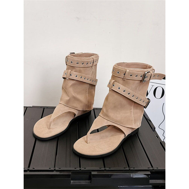 Damen dezente High-Top Sandalen mit dekorativen Schnallen R&B