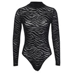 Damen eleganter und transparenter Langarm-Bodysuit mit ZR&Bra-Design R&B