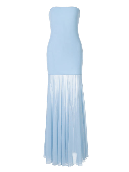 Damen Strapless Maxikleid mit fließendem Rock R&B