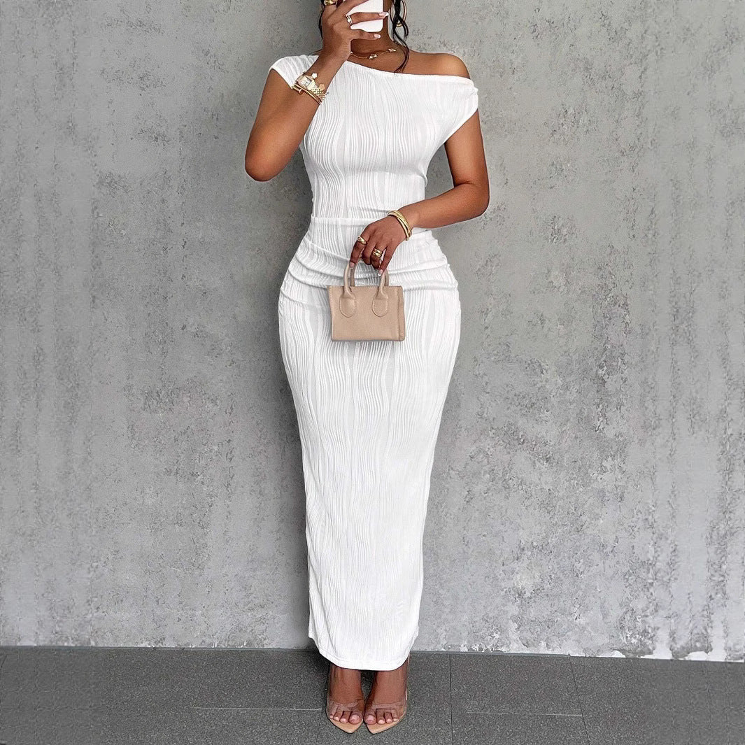 Damen Figurbetontes Maxikleid mit asymmetrischem Ausschnitt und Faltenwurf R&B