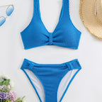 Femme Strukturierter Hochgeschnittener Bikini-Set R&B