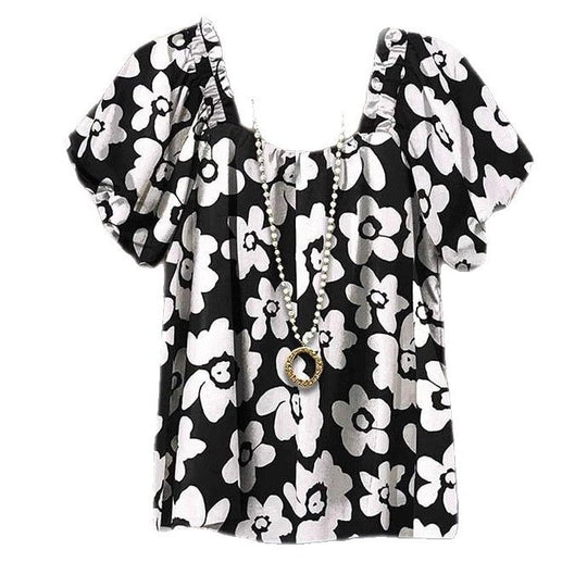 Damen blumiges Oberteil mit Puffärmeln R&B